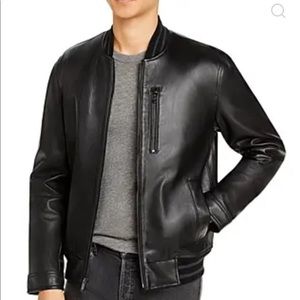 Michael Kors Black Genuine Leather Bomber 90s Style Coat Style MC54169 New!